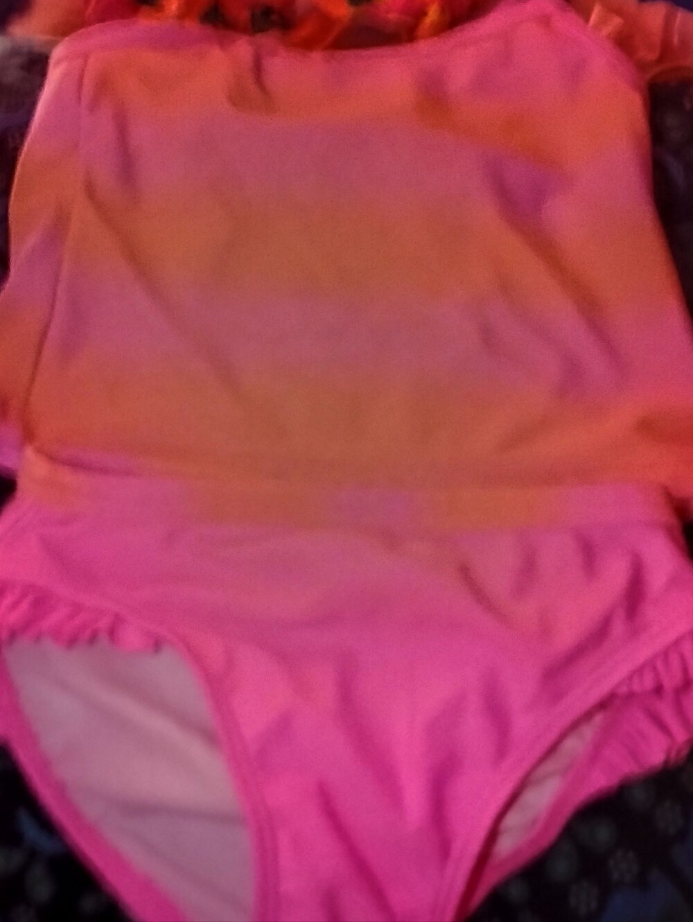Toddler Girls Neon Pink & Orange Striped Two-Piece Swim Set
